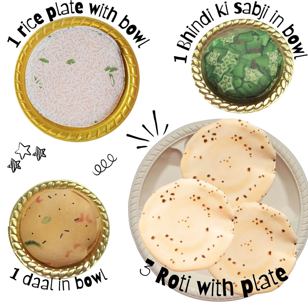 The Small Wonderland Annapurna Thali Pretend Play Set -Roti,Daal ,Rice ,bhindi ki sabji - Indian Food Inspired Pretend Play toys