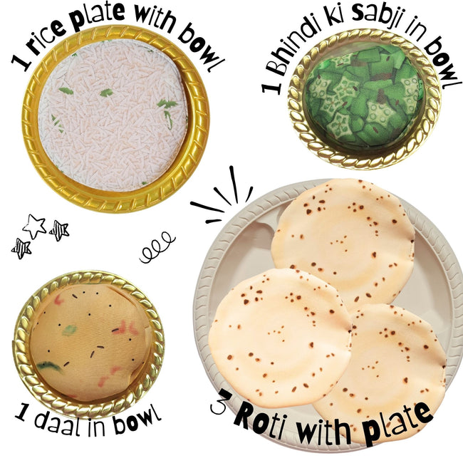 The Small Wonderland Annapurna Thali Pretend Play Set -Roti,Daal ,Rice ,bhindi ki sabji - Indian Food Inspired Pretend Play toys Main Image