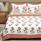 White Orange Ethnic Motifs Cotton 300TC King Bedsheet With 2 Zipper Pillow Covers - Super King Size by House of Ree