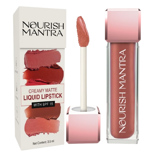 Nourish Mantra Liquid Lipstick Creamy Matte with SPF / Water Proof, Smudge Proof Shade -Tedha Medha Hazelnut