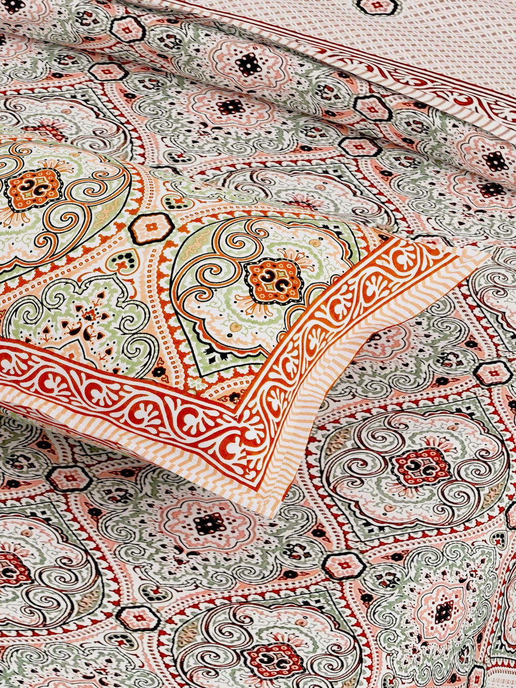 Yellow Ethnic Motifs Cotton 200TC King Bedsheet With 2 Zipper Pillow Covers - King Size by House of Ree