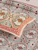 Yellow Ethnic Motifs Cotton 200TC King Bedsheet With 2 Zipper Pillow Covers - King Size by House of Ree