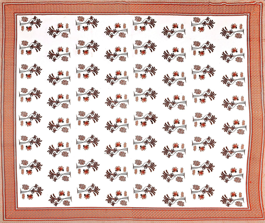 White Orange Ethnic Motifs Cotton 300TC King Bedsheet With 2 Zipper Pillow Covers - Super King Size by House of Ree