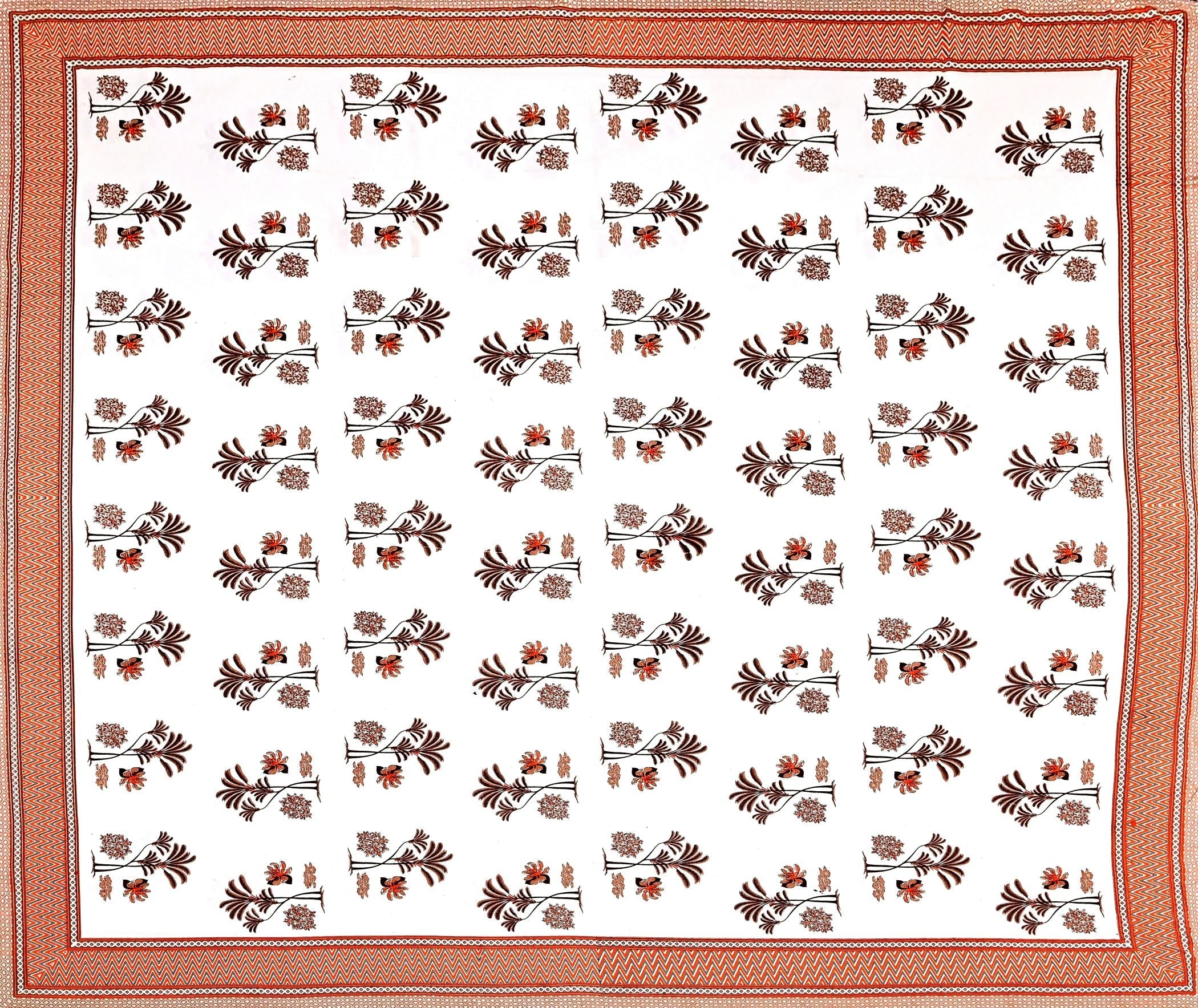 White Orange Ethnic Motifs Cotton 300TC King Bedsheet With 2 Zipper Pillow Covers - Super King Size by House of Ree