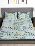 Story@home Arena Grey & Blue Floral Printed 180 TC Bedsheet & Pillow Covers