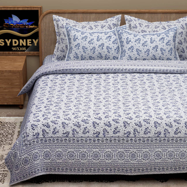 Yellow Ethnic Motifs Cotton 200TC King Bedsheet With 2 Zipper Pillow Covers - King Size by House of Ree Main Image