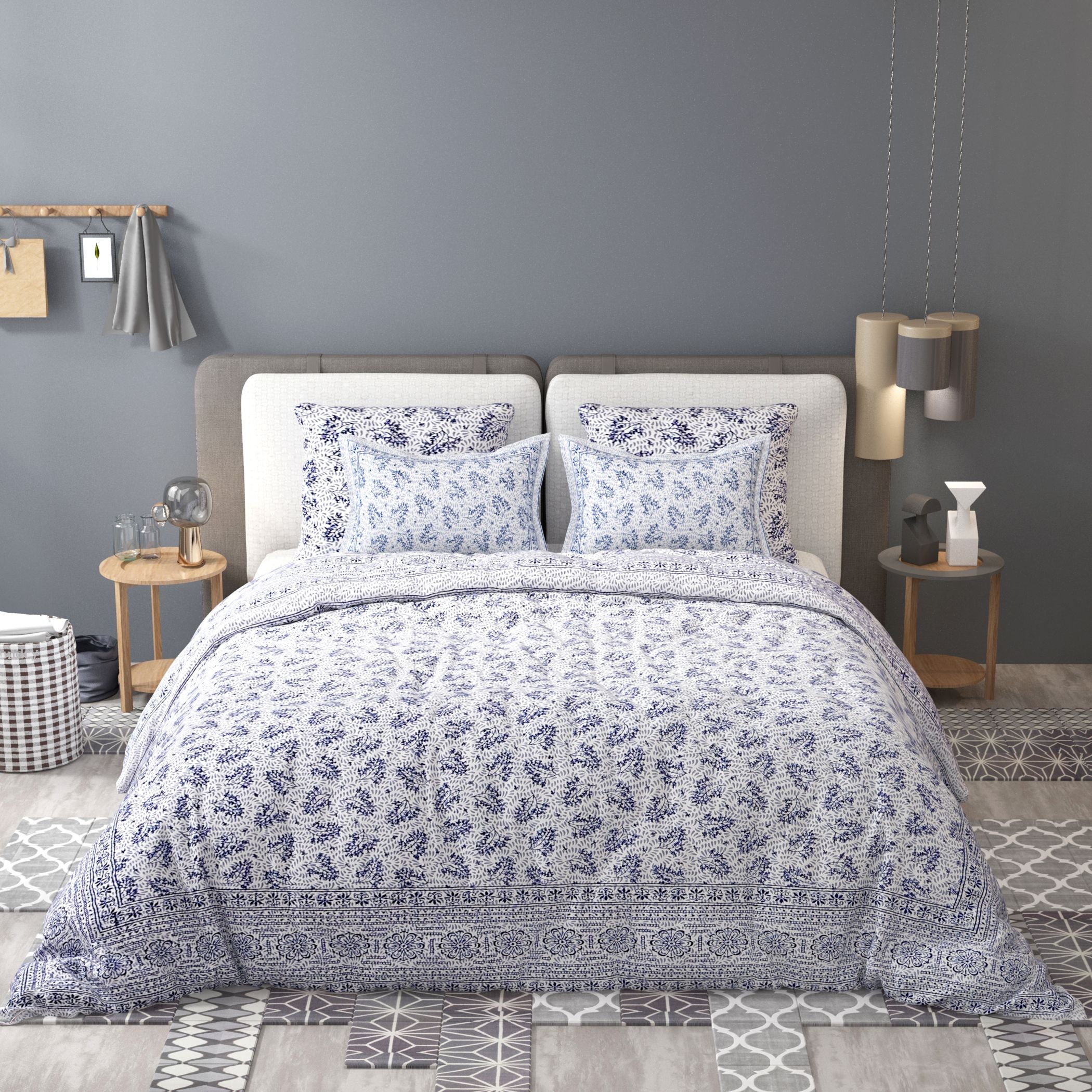 Yellow Ethnic Motifs Cotton 200TC King Bedsheet With 2 Zipper Pillow Covers - King Size by House of Ree