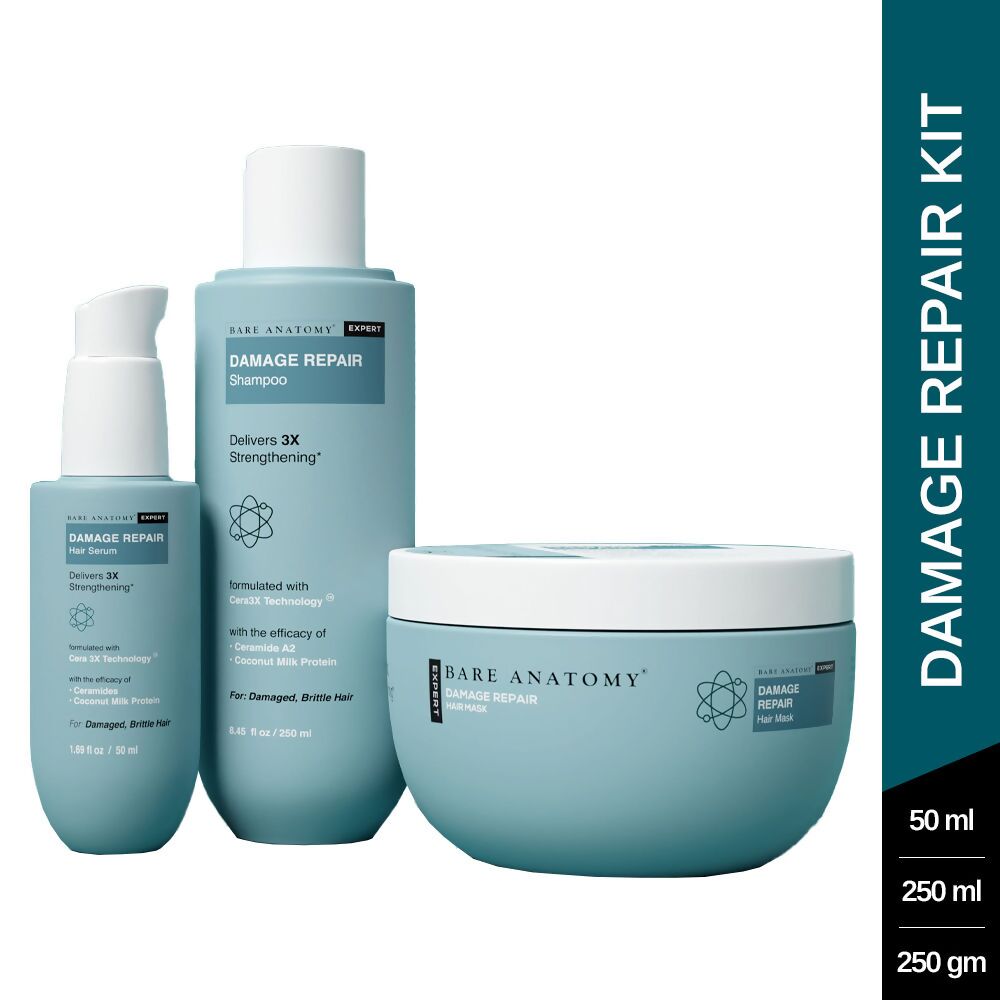 Bare Anatomy Expert Damage Repair Kit (Shampoo + Hair Mask + Serum) | Repairs Damaged, Weak and Dry Hair