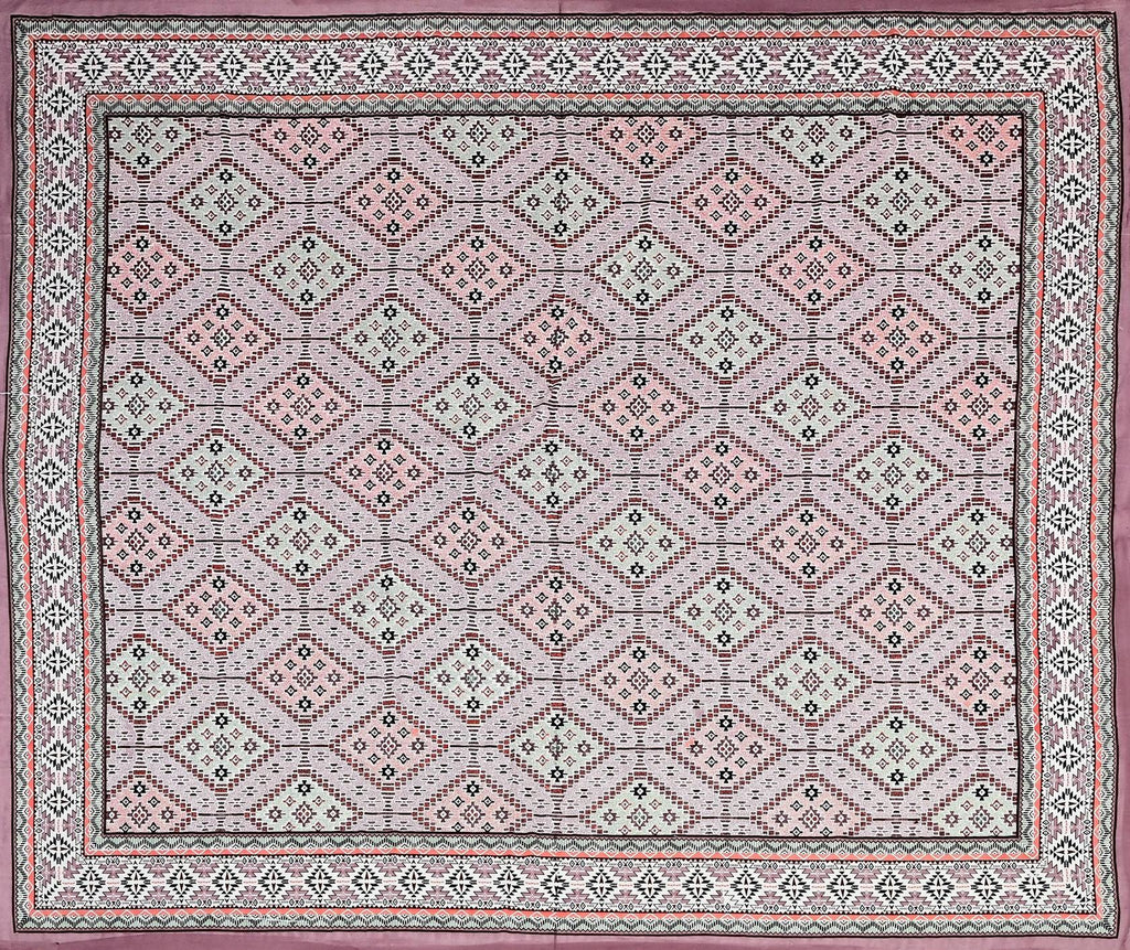 Pink Ethnic Motifs Cotton 200TC King Bedsheet With 2 Zipper Pillow Covers - King Size by House of Ree