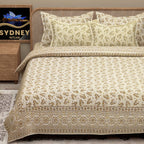 White Orange Ethnic Motifs Cotton 200TC King Bedsheet With 2 Zipper Pillow Covers - King Size by House of Ree