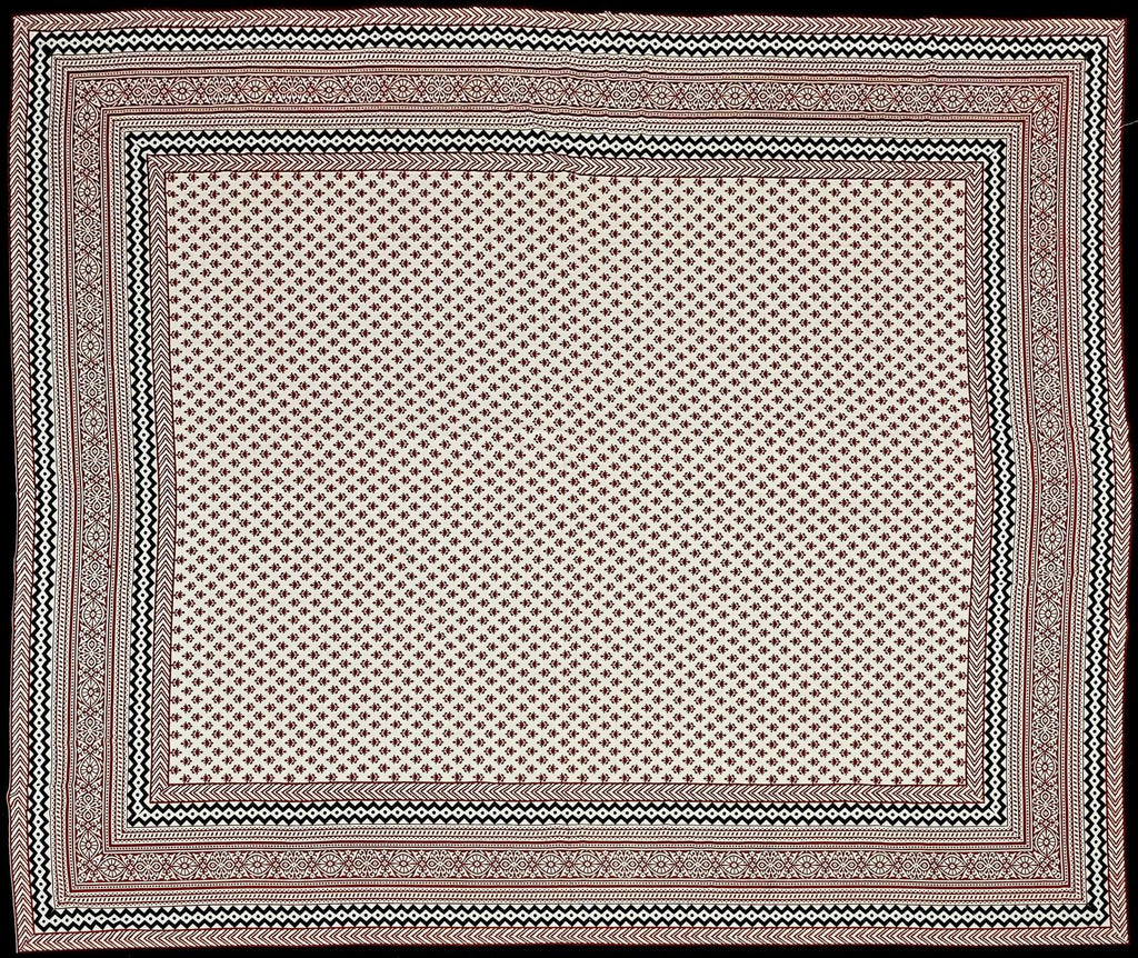 Red Black Handblock Printed Cotton 200TC King Bedsheet With 2 Zipper Pillow Covers - King Size by House of Ree