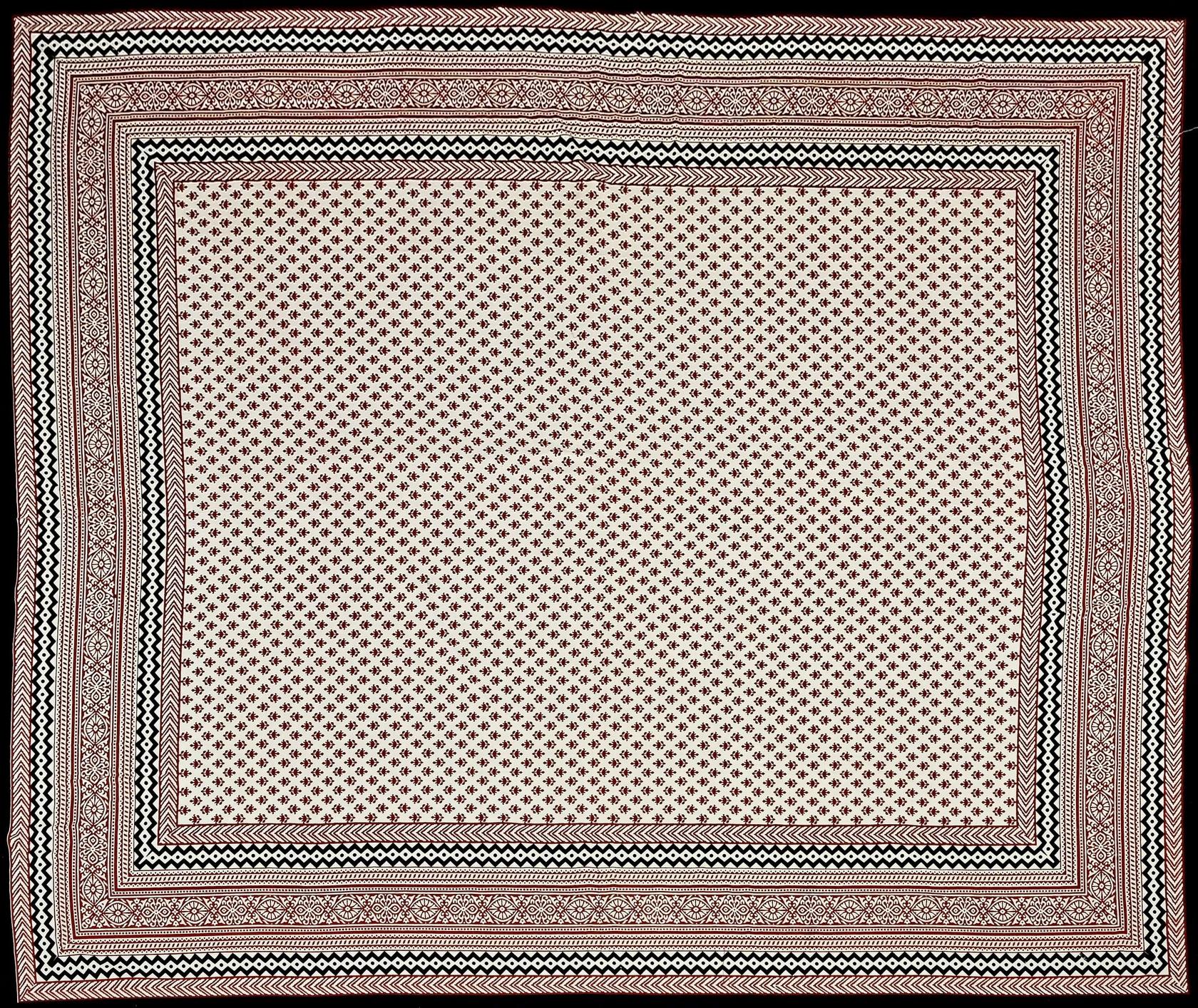 Red Black Handblock Printed Cotton 200TC King Bedsheet With 2 Zipper Pillow Covers - King Size by House of Ree