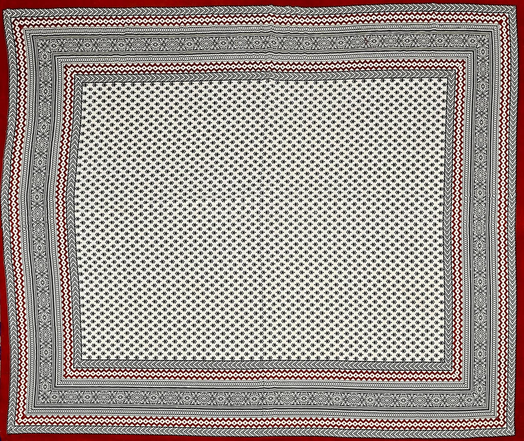 Red Black Handblock Printed Cotton 200TC King Bedsheet With 2 Zipper Pillow Covers - King Size by House of Ree