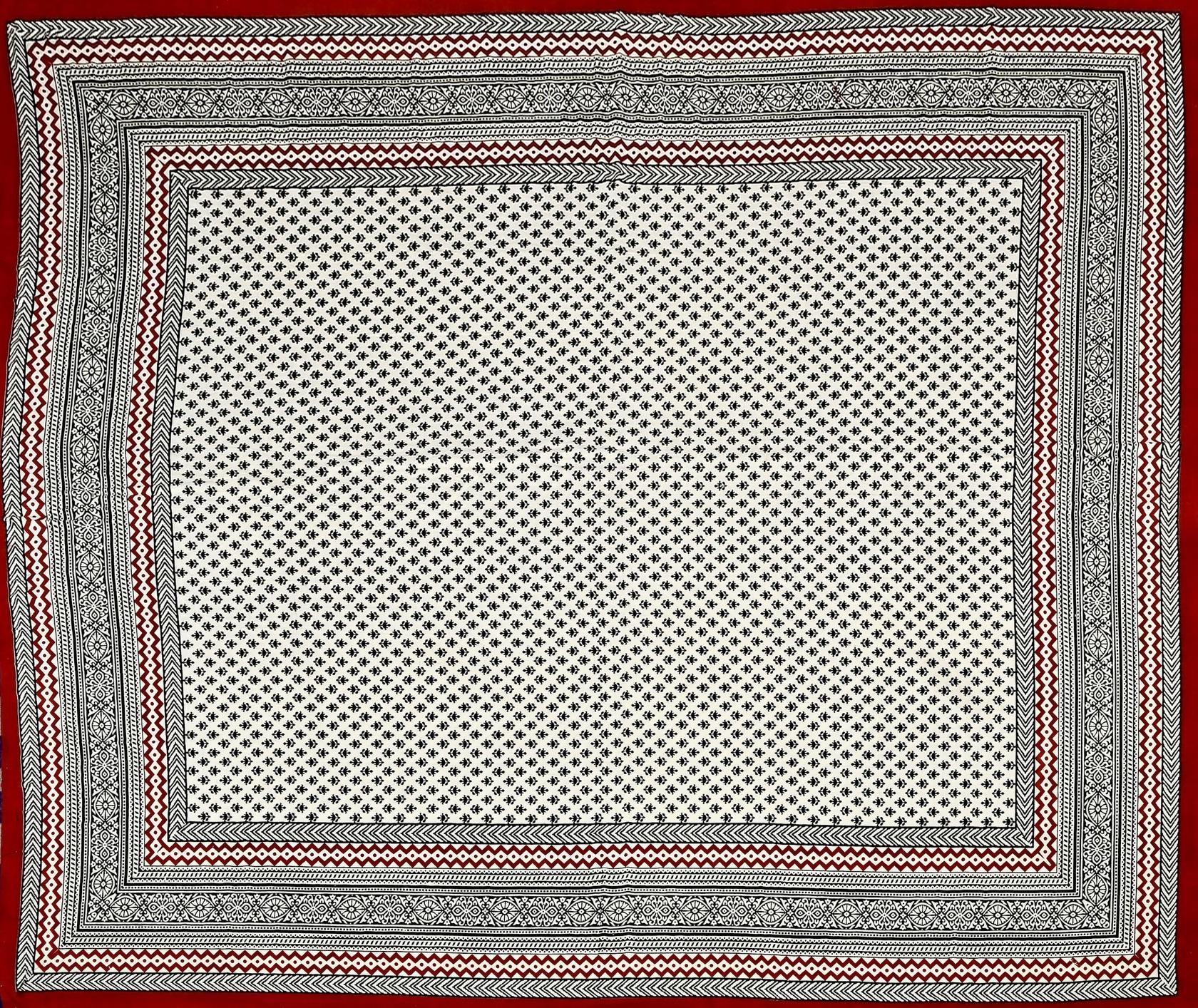 Red Black Handblock Printed Cotton 200TC King Bedsheet With 2 Zipper Pillow Covers - King Size by House of Ree