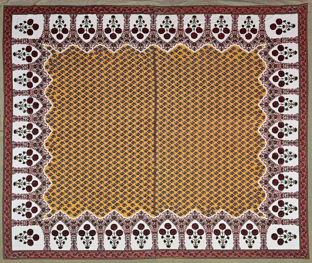 Yellow Ethnic Motifs Cotton 220 TC King Bedsheet With 2 Zipper Pillow Covers - King Size by House of Ree