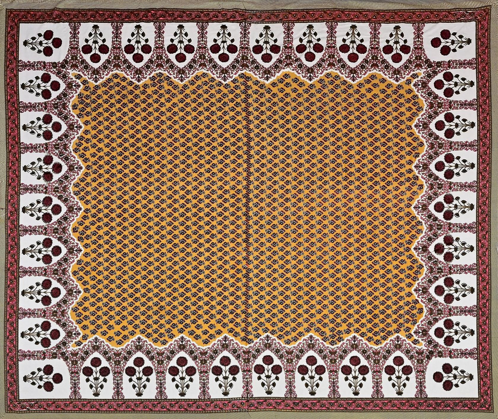 Yellow Ethnic Motifs Cotton 220 TC King Bedsheet With 2 Zipper Pillow Covers - King Size by House of Ree