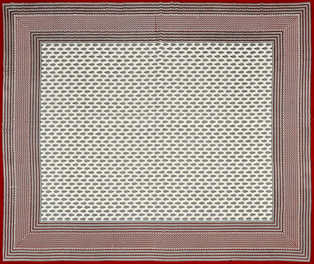 Red White Handblock Printed Cotton 200TC King Bedsheet With 2 Zipper Pillow Covers - King Size by House of Ree