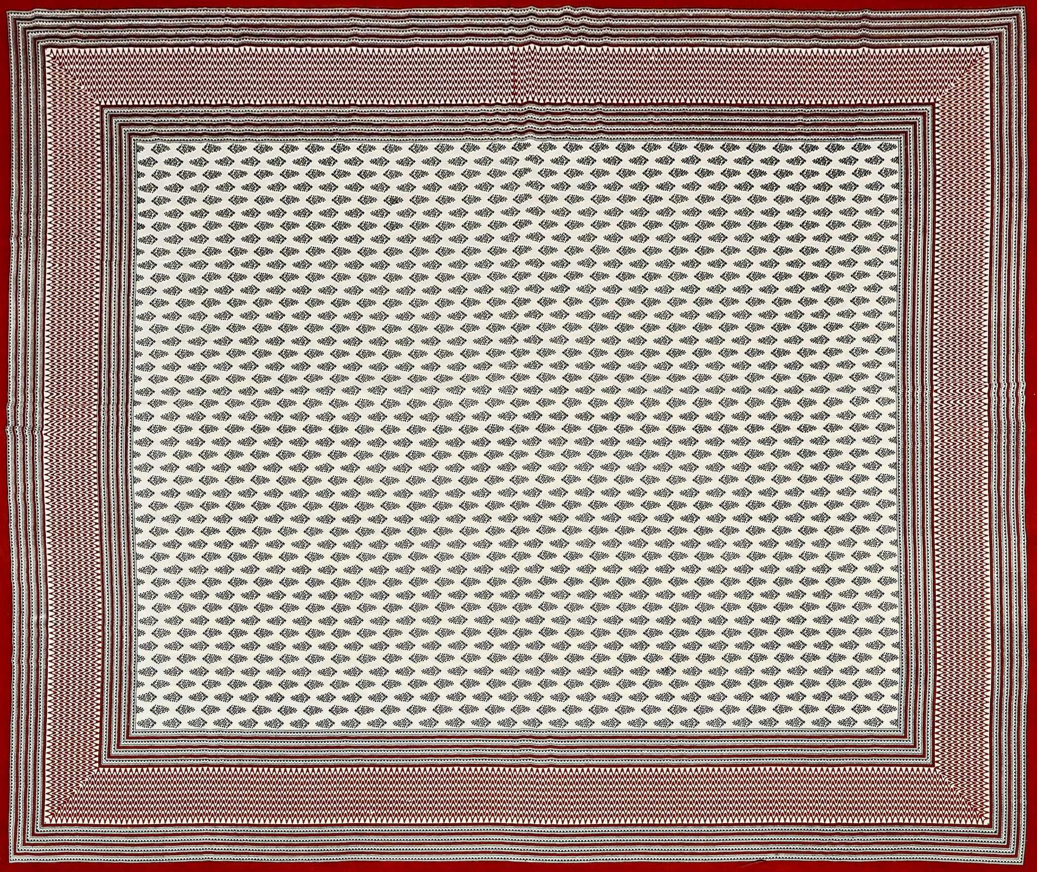 Red White Handblock Printed Cotton 200TC King Bedsheet With 2 Zipper Pillow Covers - King Size by House of Ree