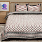 Red Black Handblock Printed Cotton 200TC King Bedsheet With 2 Zipper Pillow Covers - King Size by House of Ree