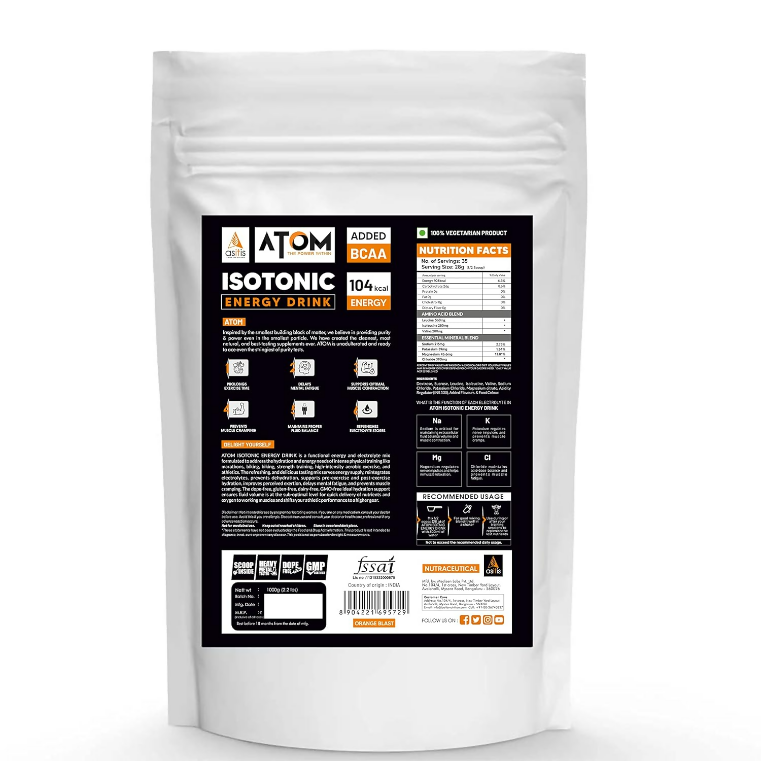 As-It-Is Atom Isotonic Energy Drink Orange Blast Flavor