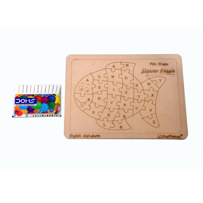 Kraftsman English Alphabets Wooden Jigsaw Puzzles Fish Shape Puzzle | Color Kit Included Hover Image