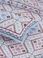 White Blue Ethnic Motifs Cotton 200TC King Bedsheet With 2 Zipper Pillow Covers - King Size by House of Ree
