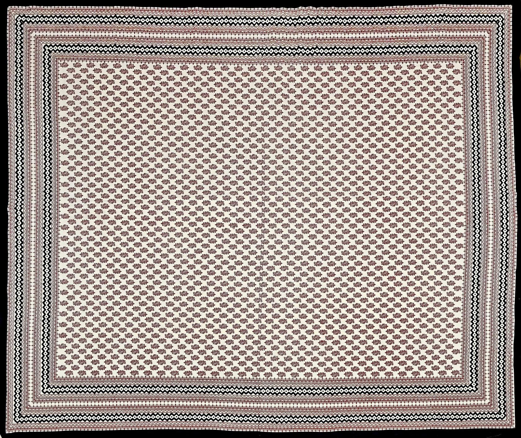 Red Black Handblock Printed Cotton 200TC King Bedsheet With 2 Zipper Pillow Covers - King Size by House of Ree