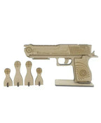 Kraftsman Semi-Automatic Wooden Rubber Band Shooting Gun Toys for Kids & Adults with Target | 5 Rapid Fire Shots (Beige)