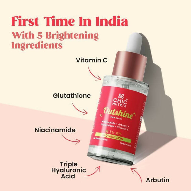 Chicnutrix Outshine 2% Niacinamide + Vit C + Glutathione Korean Face Serum Helps Brighten Dull Skin and Clear Dark Spots, Korean Skincare Main Image