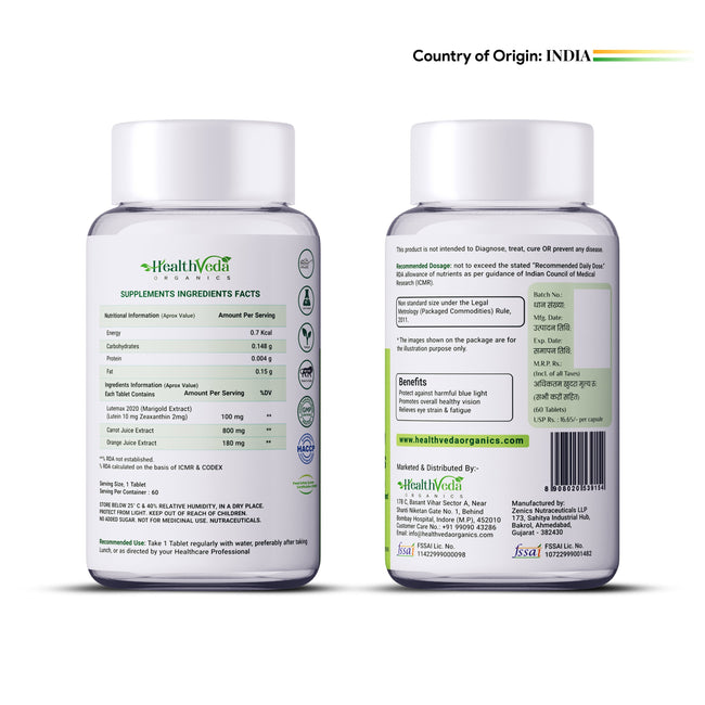 Health Veda Organics Plant Based Eye Care Supplements Tablets Main Image