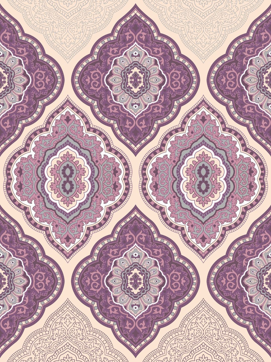 Dreamscape Purple & Cream-Coloured 144 TC Bedsheet with Pillow Covers