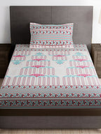 Story@home Grey & Pink Ethnic Motifs 180 TC Bedsheet with Pillow Cover