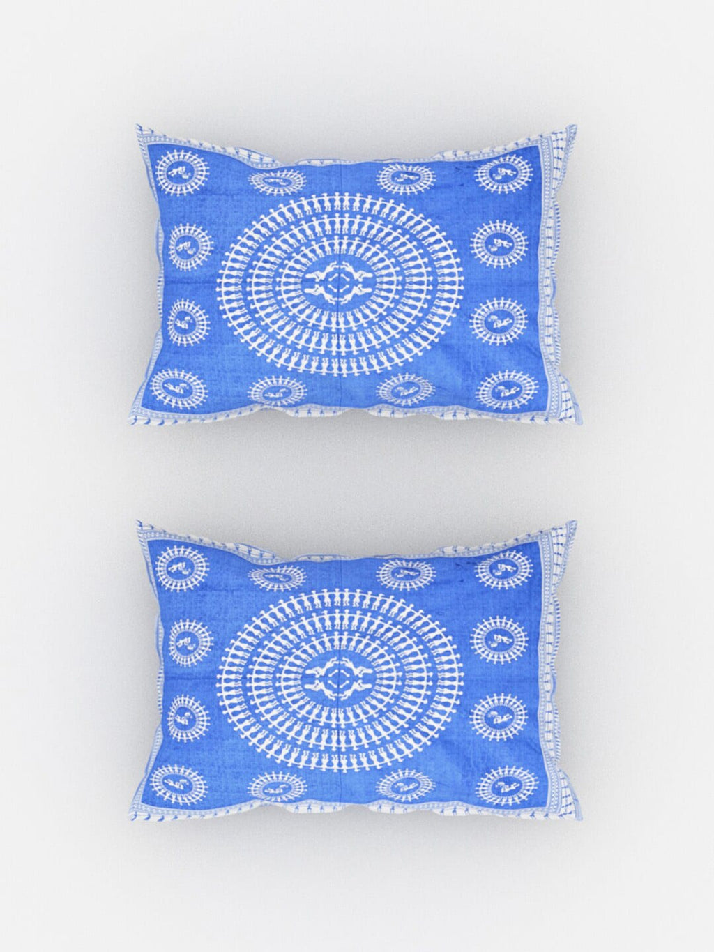 Urban Magic Blue Ethnic Motifs Printed Cotton 104 TC Queen Bedsheet With 2 Pillow Covers