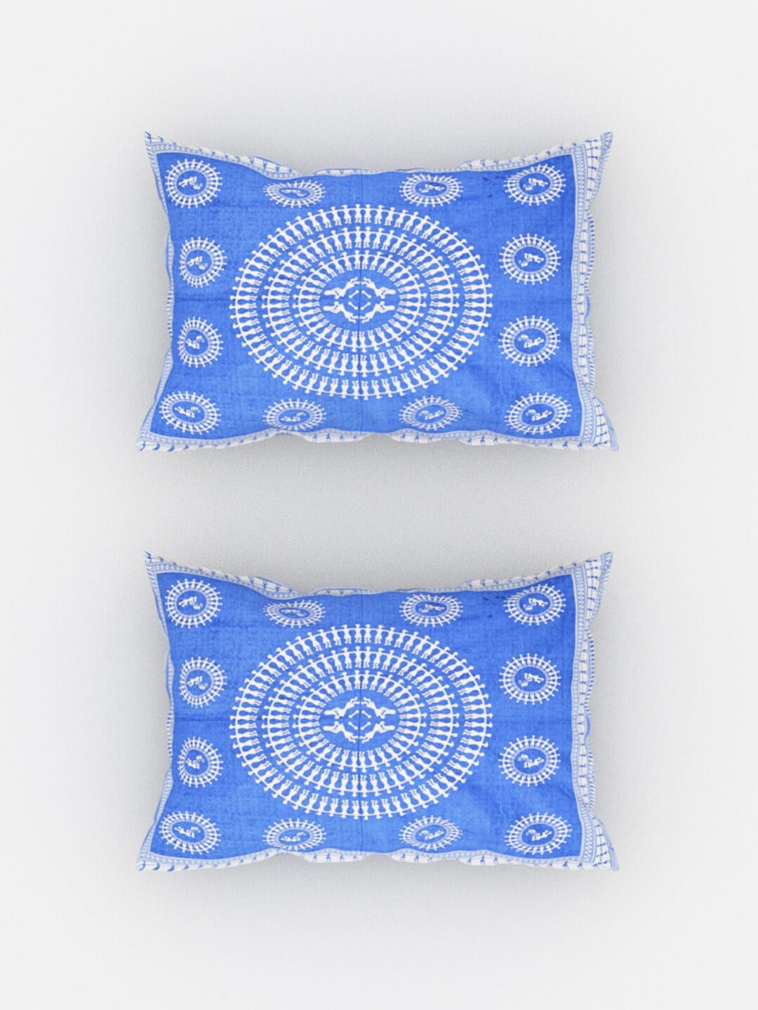 Urban Magic Blue Ethnic Motifs Printed Cotton 104 TC Queen Bedsheet With 2 Pillow Covers