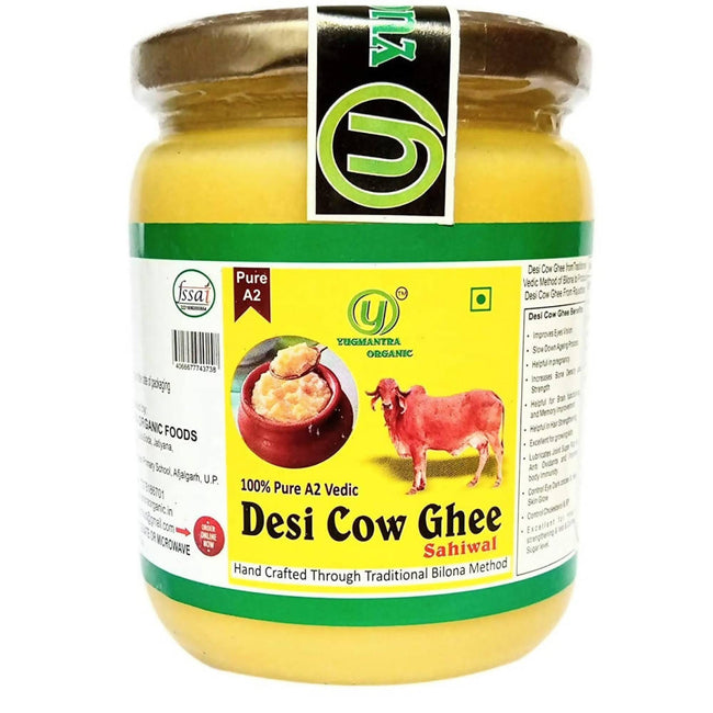 Yugmantra Organic Foods Pure A2 Natural Desi Cow Ghee Sahiwal | Handmade Desi Ghee | Grassfed, Golden, Grainy, Natural Fresh Hover Image
