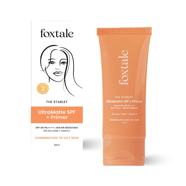 Foxtale Tinted Sunscreen SPF 50 PA++++ & Primer Shade 2 - Medium, Water Resistant with Dry-Touch Finish, Blurs Out Pores Hover Image