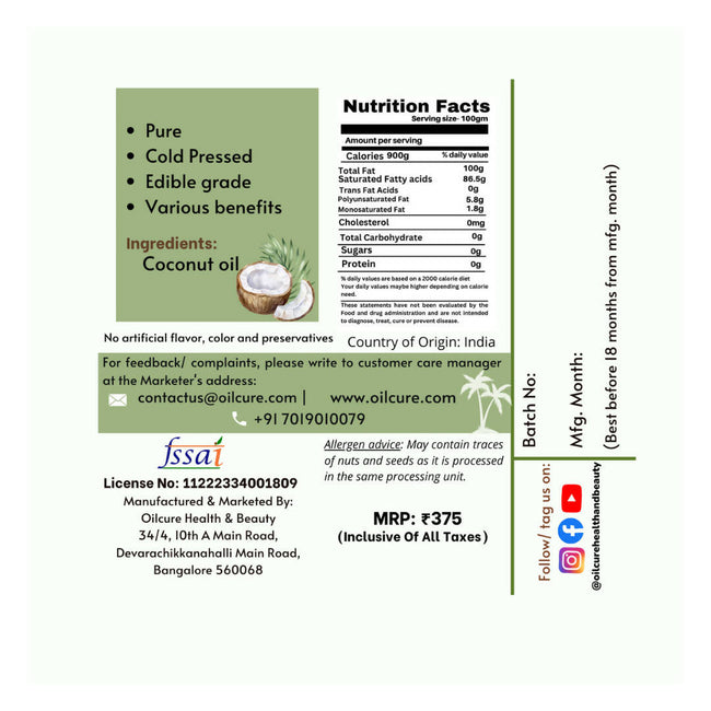 Oilcure Coconut Oil Cold Pressed Main Image
