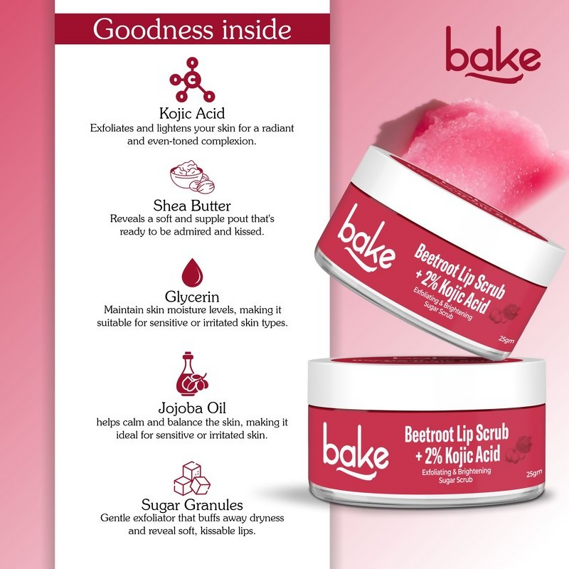 Bake 2% Kojic Acid Beetroot Lip Scrub For Dark Lips & Pigmentation