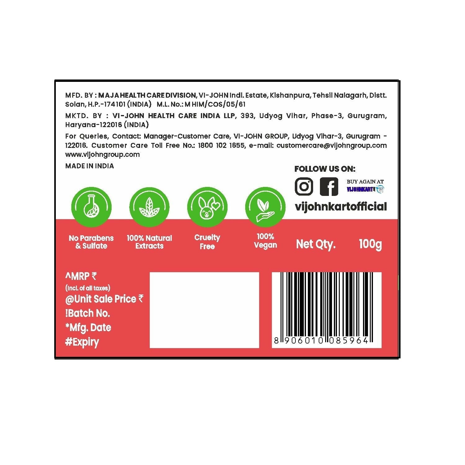 VI-JOHN Prakritik Tomato Face Pack Removes Tanning & Dead Cells Made With 100% Natural Bio Actives