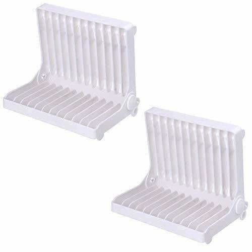 White Color - Folding Plastic Kitchen Dish Rack Stand Plate Holder - 2 Piece
