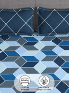 Story@home Arena Blue & Grey Geometric Printed 180 TC Queen Bedsheet & 2 Pillow Covers