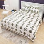 Purple White Ethnic Motifs Cotton 200TC King Bedsheet With 2 Zipper Pillow Covers - King Size by House of Ree