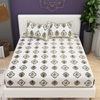 Purple White Ethnic Motifs Cotton 200TC King Bedsheet With 2 Zipper Pillow Covers - King Size by House of Ree