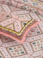 White Brown Ethnic Motifs Cotton 200TC King Bedsheet With 2 Zipper Pillow Covers - King Size by House of Ree