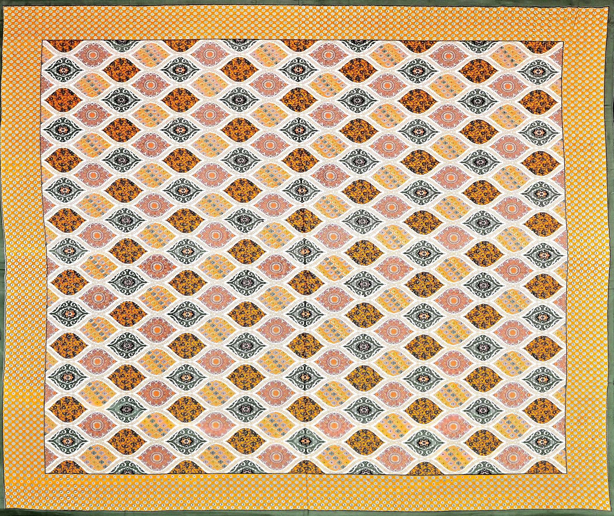 Yellow White Ethnic Motifs Cotton 300TC King Bedsheet With 2 Zipper Pillow Covers - Super King Size by House of Ree