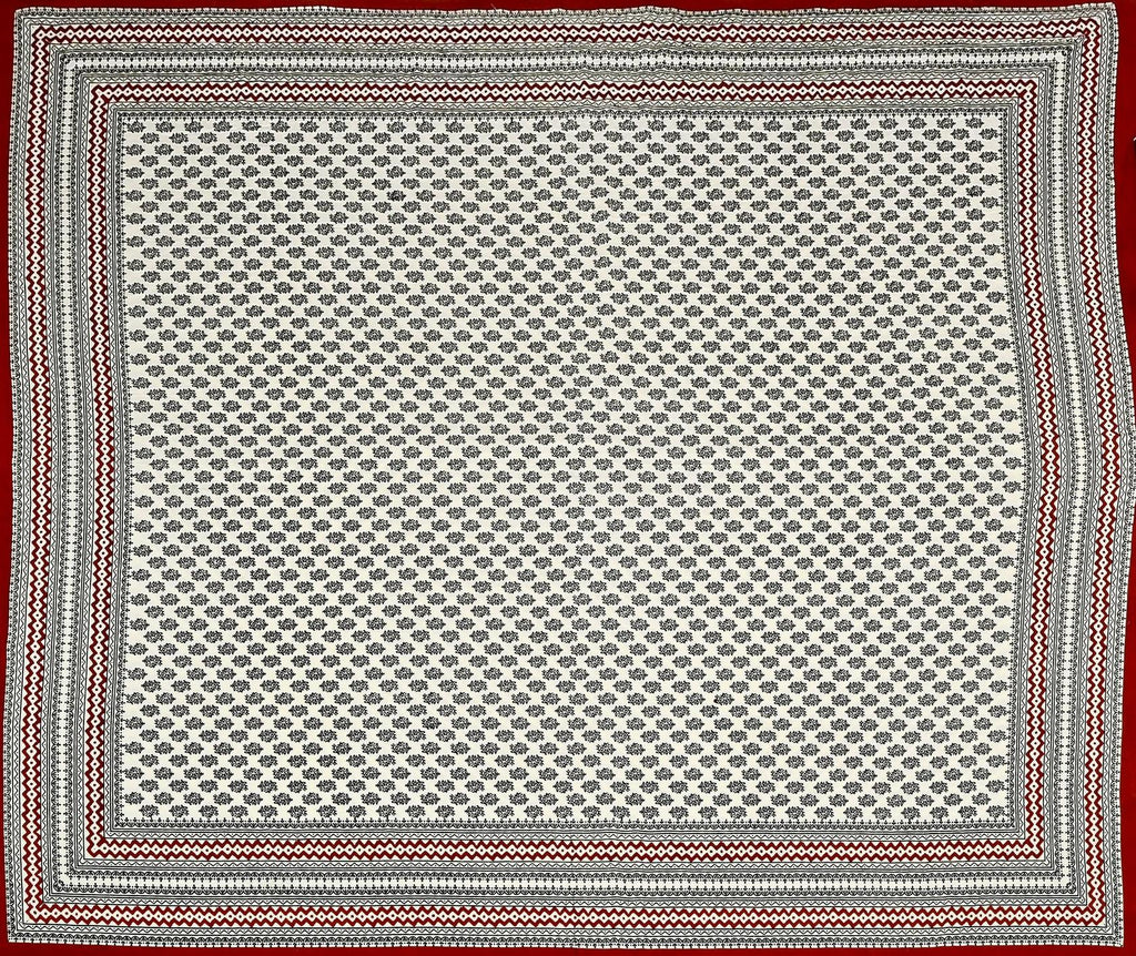 Red Green Handblock Printed Cotton 200TC King Bedsheet With 2 Zipper Pillow Covers - King Size by House of Ree