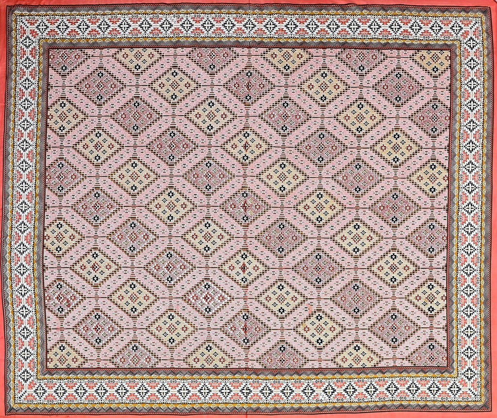 White Brown Ethnic Motifs Cotton 200TC King Bedsheet With 2 Zipper Pillow Covers - King Size by House of Ree