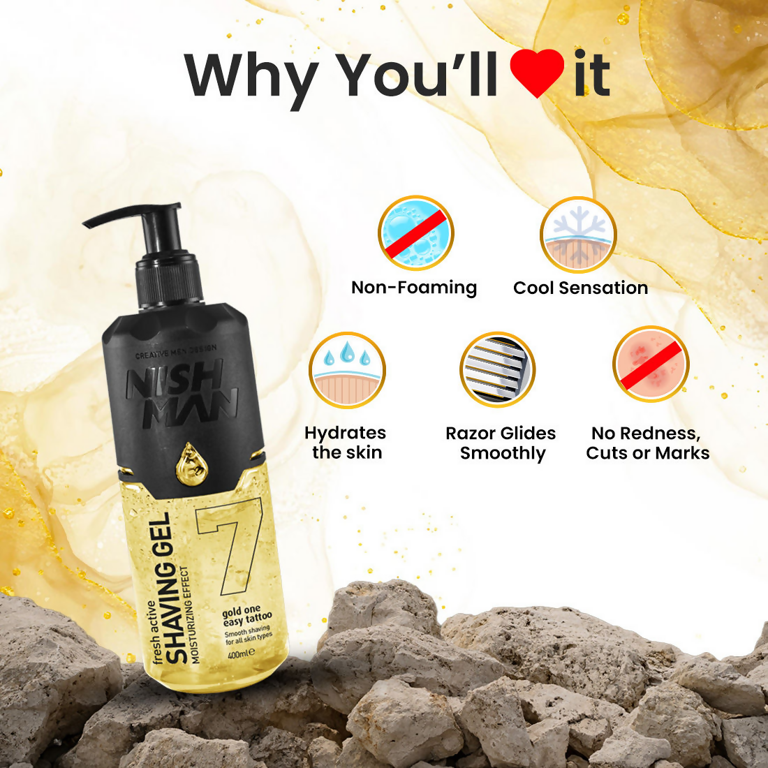 NishMan Fresh Active Shaving Gel Moisturizing Effect - Gold One