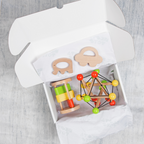 Nesta Toys Newborn Gift Set - Wooden Skwish Rattle, Clacker Rattle, Elephant & Car Teether