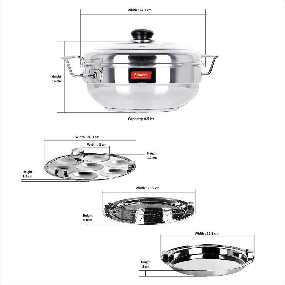Sumeet Stainless Steel Kadhai Set with Lid and 5 Plates